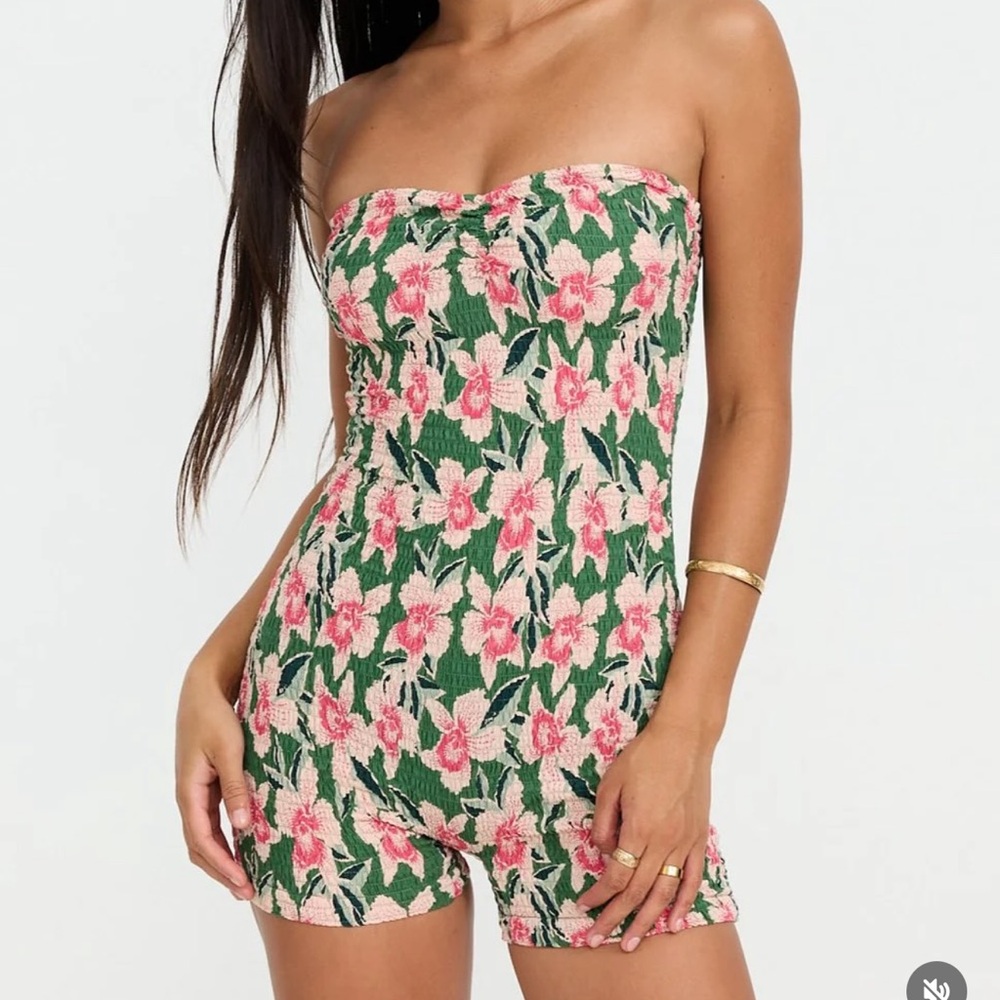 Benoa Swim Floral Strapless Jumpsuit - Green and Pink